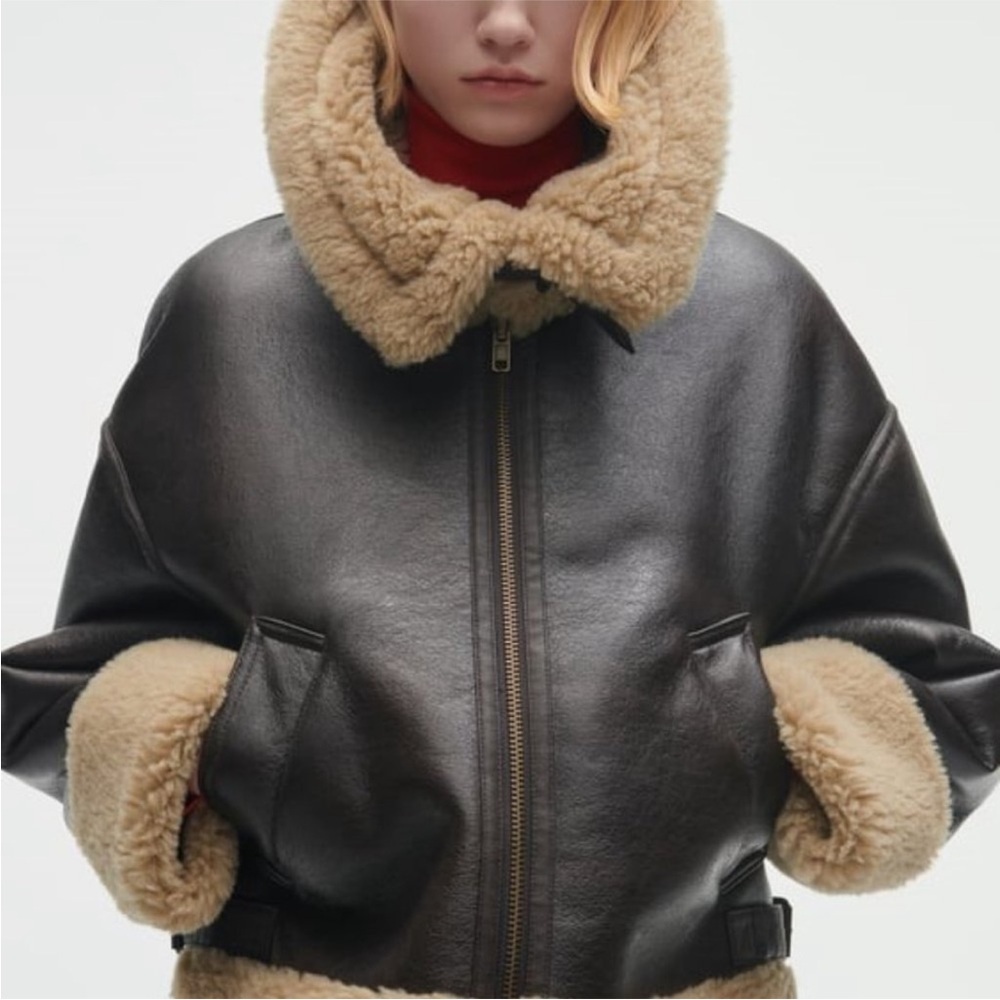 🆕 🔥 ZARA double faced biker jacket
Faux Shearling Brown Coat Size XS - Picture 3 of 15